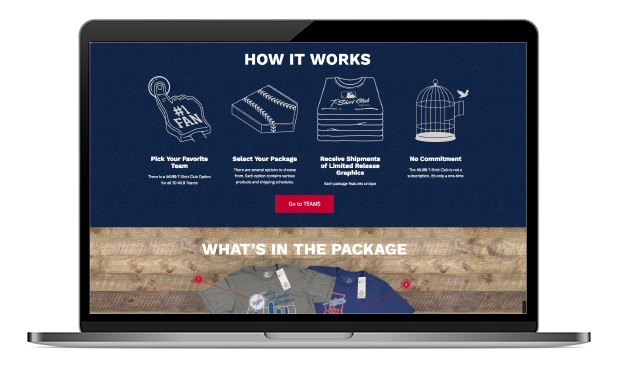 Home Page explaing how MLB Shirt Club works