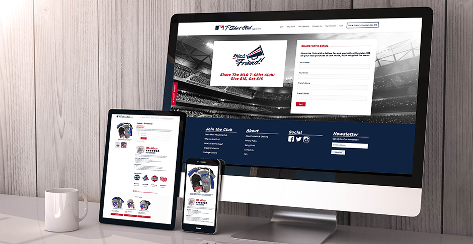 MLB® T-Shirt Club website on desktop, iPad and iPhone